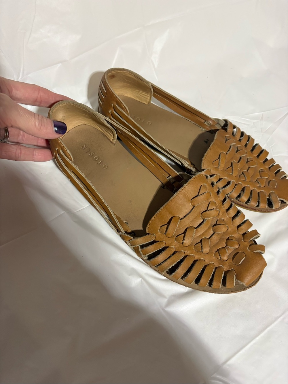 Nisolo Tan Woven Leather Huarache Slip-Ons